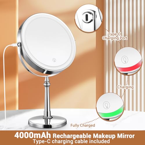 10X-Lighted-Makeup-Mirror-9-Rechargeable-Magnifying-Mirror-with-3-Colors-1x10x-Double-Sided-Touch-Screen-Vanity-Mirror-Brightness-Adjustable-Cosmetic-Light-up-Mirror-Gift-for-Women