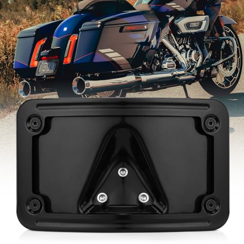3148 OKLPF Curved Laydown License Plate Mount Frame Compatible with Harley Davidson Motorcycle - Rear License Plate Bracket,with 3-Hole for Easy Installation,Side Holder (Black) OEM 3148