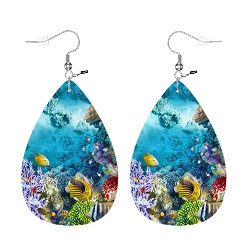 Pendientes Colgantes Corales Y Peces Hermosas Estrellas De Mar Mundo Submarino Hojas De Pétalos, Pendientes De Gota Vintage Pendientes De Lágrima Ligeros Aretes Para Día De La Madre Mujeres