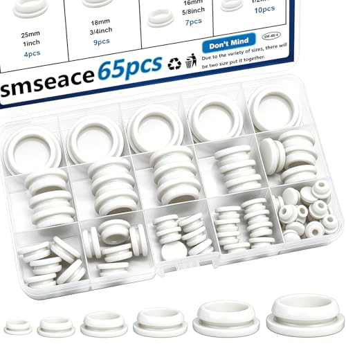 Image of smseace 65Pcs White Rubber Plugs 6-Sizes 1 inch 3 /4 inch 5 /8 inch 1 /2 inch 3 /8 inch 1 /4 inch Assorted Sizes Rubber Plugs for Holes for Furniture,Offices,Kitchens