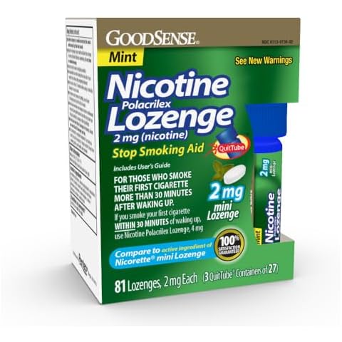 GoodSense Mini Nicotine Polacrilex Lozenge, 2 mg (nicotine), Stop Smoking Aid, Mint Flavor; quit smoking with mint nicotine lozenge, 81 Count Cover