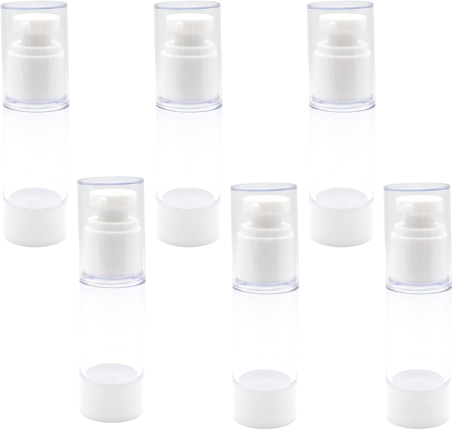 PINE & LINEN 6 Pack 0.5OZ/15ML Airless Pumps Bottles, Clear Travel Size Lotion Container Refillable Pump Dispensers, Vacuum Cosmetic Pump for Foundation/Cream/Shampoo