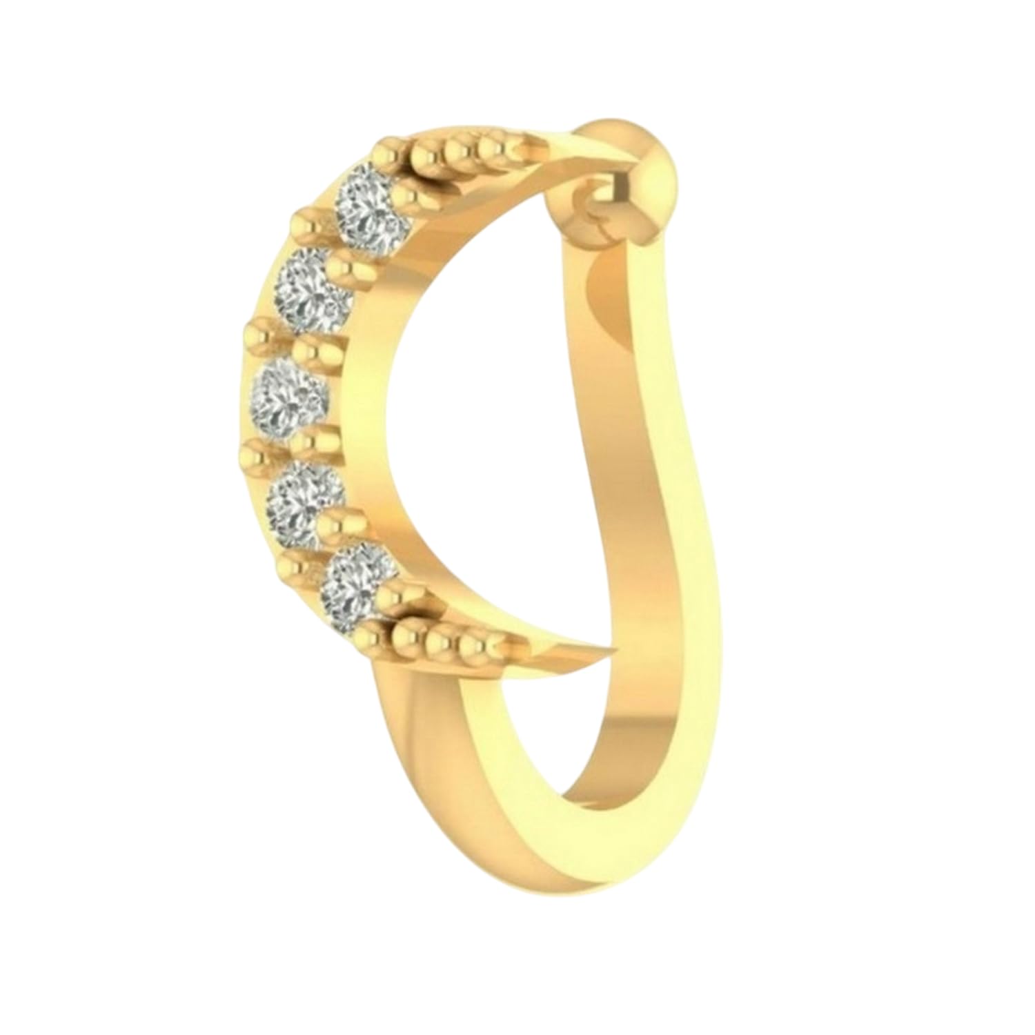 FASHIONS Trendy Gold Plated Moon Design White Stones Non Piercing Nose pin Clip on Without Hole Pressing Type Nose Ring Stud for Women & Girls-image-19