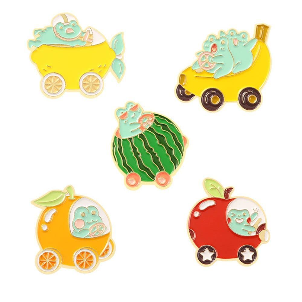 Lovely Frog Enamel Pins Set, 5 Pieces Cute Animal Lapel Badges Brooches, Button Jewelry Accessories for for Backpack Cloths Hats Decorations, Metal, no gemstone