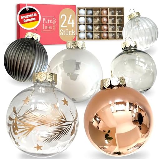 Weihnachtskugeln im wunderschönen Handwerk-Design - 24-TLG. Set mit exklusiven Christbaumkugeln – Weihnachtsbaumkugeln - Einzigartig-festlicher Baumschmuck grau