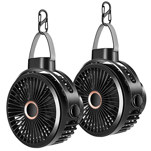 Odoland-2-Packs-10000mAh-Camping-Rechargeable-Fan-with-Hanging-Hook-Carabiner-Portable-Battery-Operated-Tent-Fan-Quiet-Strong-Airflow-Outdoor-Fan-USB-Desk-Fan-for-Picnic-Travel-Barbecue-Fishing