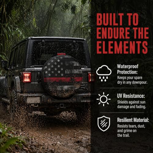 Image of Adventure RV Spare Tire Cover Suitable for RV Truck SUV Trailers Camper Off-Road Vehicle Adjustable Elastic Tire Cover 15 Inches (Retro Flag, 15in Suita)