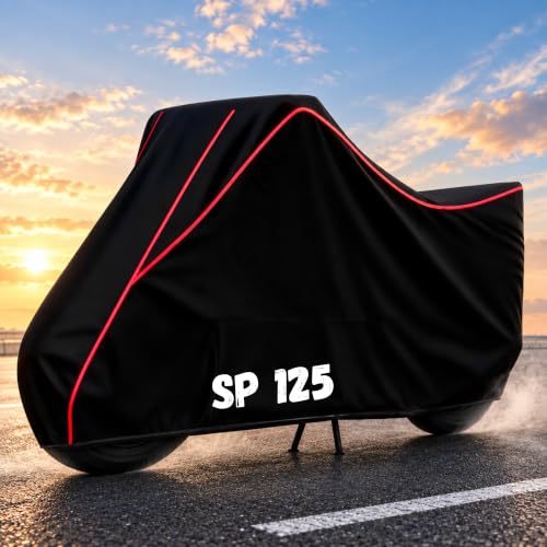 Image of Bike Body Cover for SP 125 - Heavy Duty Waterproof, Dustproof & Scratch Resistant Motorcycle Cover, Full Body Outdoor Cover with UV & Rain Protection, Red Aqua Piping