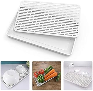 SOSMAR Drainer with Drip Tray - 30x 17.5cm Small Dish Drain Board Mat - Water Drip Tray Holder for Fruit Cup Mug Utensil Bathroom Accessories, Coffee Tea Trays Grey