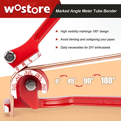 Image of Wostore 180 Degree Tubing Bender, 3-in-1 for 1 /4 inch 5 /16 inch 3 /8 inch OD, Machined Steel 0-180 Pipe Bender with Non-Slip Grip for Copper Aluminum Brass Thin Stainless Steel, HVAC Plumbing DIY Red