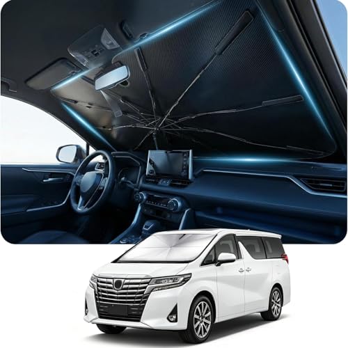 【2026新型登場・完全遮光遮熱・猛暑対策】車 サンシェード 車用サンシェード傘型 折り畳み式 強化10本骨 日焼け対策 遮光 遮熱 バックミラー開き口 収納ポーチ付き 車 日除け 熱中症対策 高密度生地 サンシェード UVカット 紫外線カット 暑さ対策 内装劣化防止 車中泊 仮眠 取り付け簡単 収納便利 (チタンシルバー/M 約140*80cm)の商品画像（Amazon）