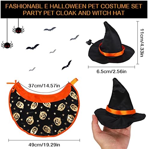 Halloween Pet Costumes,Cat Wizard Costume Dog Costume Cloak Cat Cape Witch Hat Set Pet Wizard Clothing Outfits Halloween Party Cosplay for Small Medium Puppy Dogs Kitten Cats Decoration(Pumpkin)