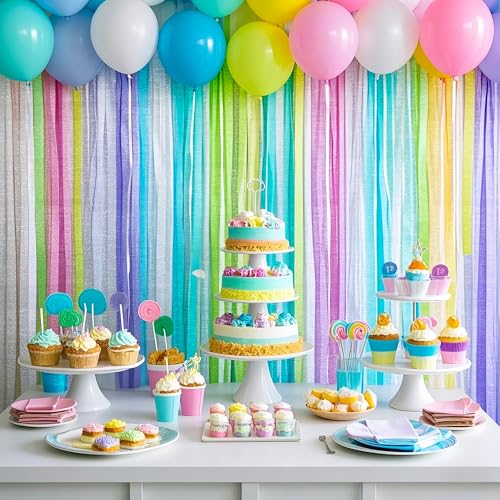 Image of Metallic Pastel Crepe Paper Streamers 6 Rolls, 2.2 inch x 123 Ft Birthday Streamers Party Decorations for Baby Shower Bachelorette Bridal Shower Graduation Wedding Engagement Anniversary