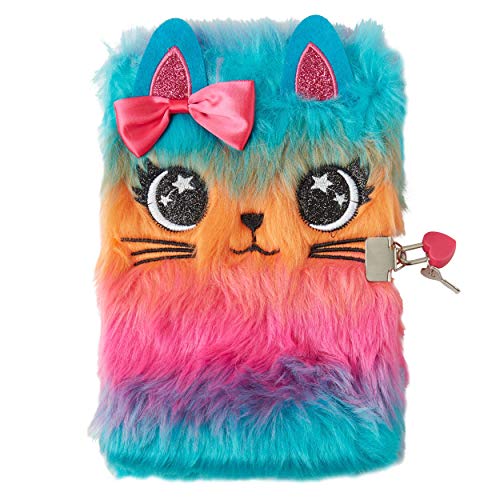 Besties Fuzzy Journal Kids Notebook with “Kitty Rainbow Cat” Design - Bound Hardcover