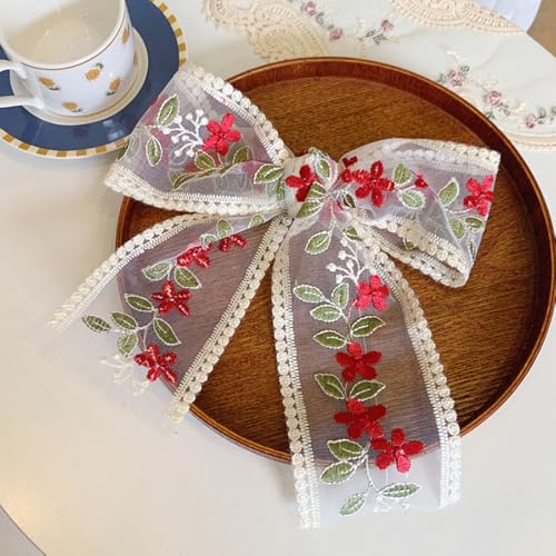 Set de 5 Lazos de Encaje con Flores Bordadas - Broches y Pinzas con Cintas Largas para Mujer miniatura 5