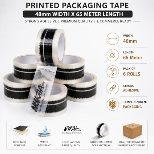 Image of Printed Packing Tape 48 mm Width x 65 Meter Length Pack of 6 | Strong Adhesive BOPP Tape for E-Commerce Shipping and Box Sealing