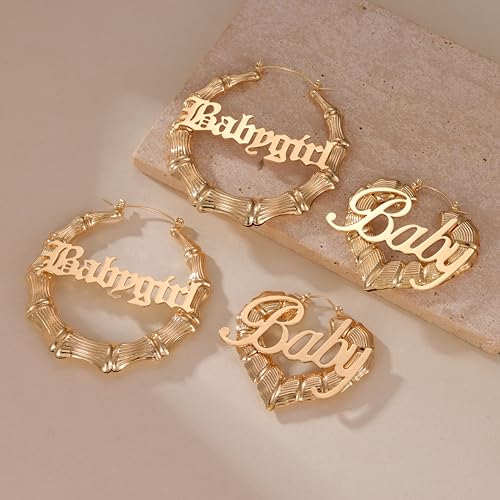 Hersin Gold Bamboo Hoop Earrings for Women 18K Gold Plated Large Round Heart Bamboo Earrings Set 80s 90s Door Knocker Earrings Trendy Hip Hop Jewelry Clothing Accessories4