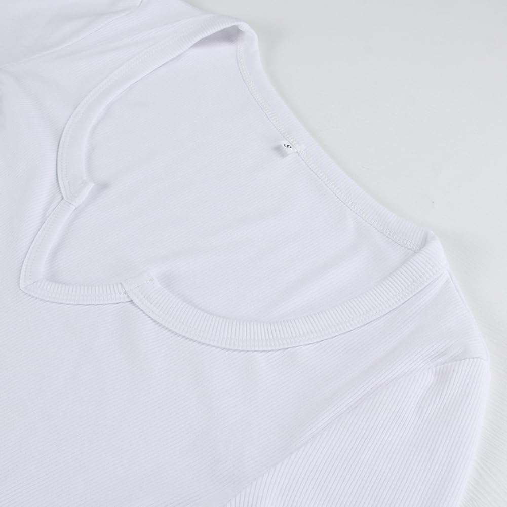 Artfish Women's Long Sleeve Scoop Neck V Notch Ribbed Slim Fitted Casual Basic Crop Top - Image 3