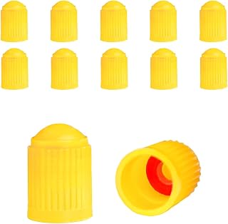 12 PCS Tire Valve Stem Caps, Plastic Valve Stem Caps with O Rubber Ring, Sealing Dustproof Tire Stem Covers, Universal Wheel Accessories for Cars, SUVs, Bicycles, Trucks (Yellow)