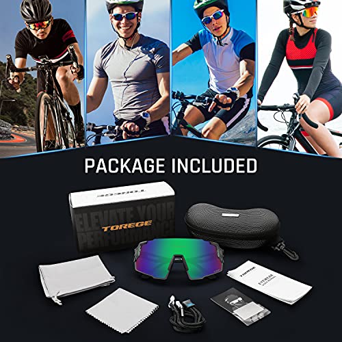 Image of TOREGE Polarized Sports Sunglasses with 3 Interchangeable Lenses for Men Women Cycling Running Baseball Glasses TR65
