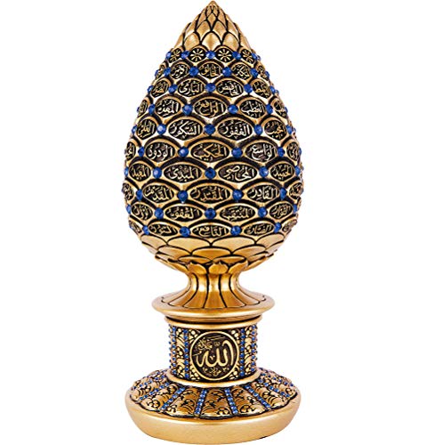 Gunes Islamic Table Decor Gold Egg Sculpture Figure Arabic 99 Names of Allah ESMA Asma al Husna (Gold/Blue, 7.5in)