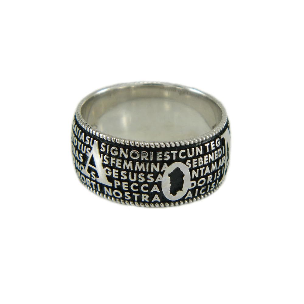 Maria de Deus Anello Fascia in Argento con Preghiera Ave Maria in Lingua sarda
