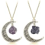 MJartoria Best Friend Moon Pendant Necklaces, Love Across Light Years Filigree Crescent Moon Nebulae Cabochon Friendship Necklace Set of 2 (2PC-Light Purple+Black-natural stone)
