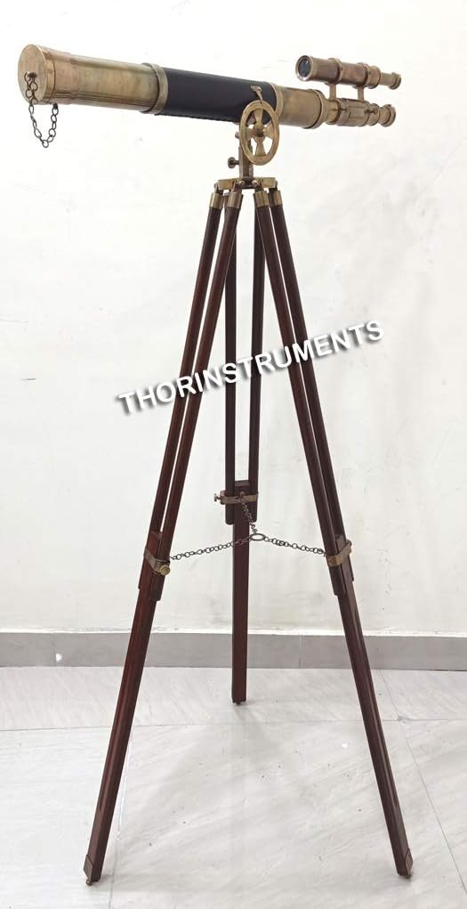 Vnitage Nautical Floor Standing Brass Telescope Double Barrel 27" Rustic Vintage Home Decor Gifts