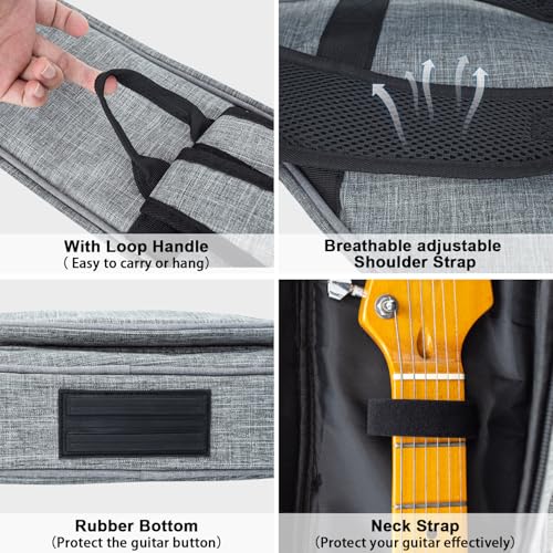 Image of MUZNOTE Electric Guitar Case 0.35 inch Padding Electric Guitar Bag, Electric Guitar Gig Bag Backpack with Neck Strap and Pockets Soft Guitar Case, Grey