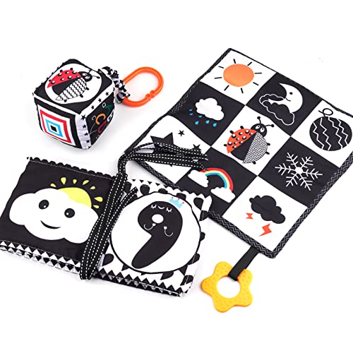 3 Pcs Black And White High Contrast Baby Toys 0-3 Months For Newborn, Montessori Toys For Babies Sensory Soft Book For Early Education,Stroller Infant Toys,Infant Tummy Time Toys Months Baby (3 Pcs) #TOP6