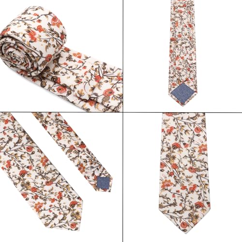 Image of Cotton Floral Ties for Men 2.76 inch Men's Skinny Tie Linen Flower Printed Neck Tie for Wedding Dating Party