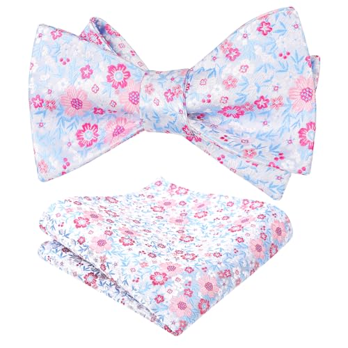 Image of Alizeal Mens 2pcs Floral Self-tied Bow Tie Pocket Square Set | Premium Classic Pocket Square Perfect for Wedding Proms Business