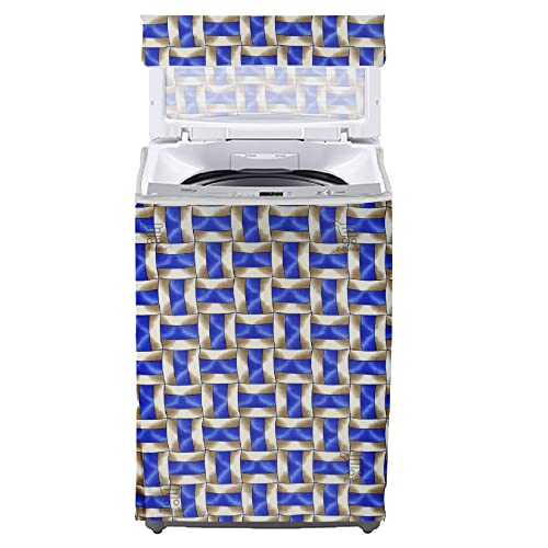 Image of Washing Machine Cover for Top Load 5kg to 7.5kg | Light Weight Dustproof Polyester Cover with Zip Enclosure | Pattern Fully Automatic Washer Protector Indoor Outdoor Use- Size 23x23x35 inch