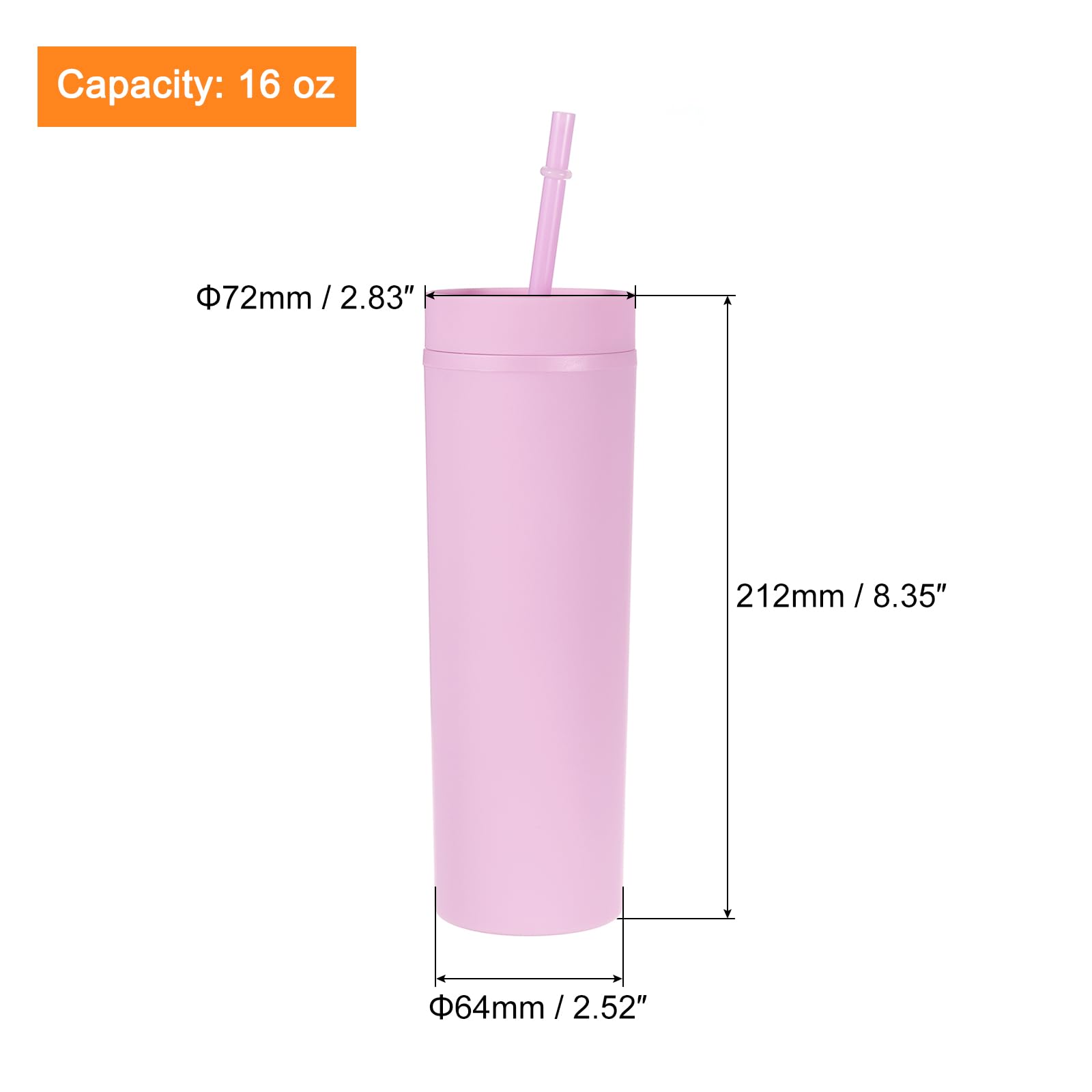 Uxcell Skinny Tumbler with Lids and Straws, 16Oz Matte Purple Skinny Tumbler Bulk, Reusable Pastel Acrylic Tumbler - Image 2