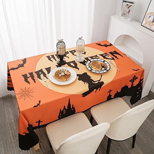 GoldyiTS Halloween Tablecloth Party Decorations, Happy Halloween Haunted House Rectangle Table Covers, Premium Waterproof Table Cover, Spooky Bats Halloween Tablecloths 60X84 Inch.