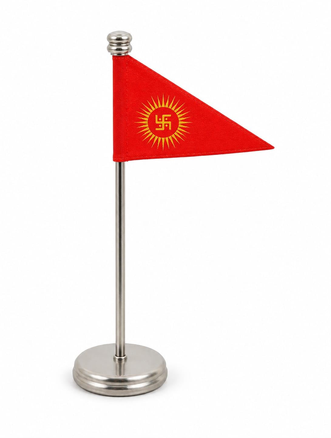 Swastik Flag for Car Dashboard | Indian Flag for Table | Hindu Desk Flag | | Sun & Swastik Design, Polyester Flag, 1.5 Inch Base Diameter, Car & Desk Use, Triangular Shape-image-8