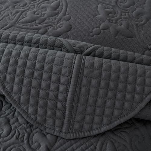 Image of EVENHUG Oversized King Bedspreads California King Quilt Set with Pillow Shams Extra Wide Large King Size Quilts Lightweight Coverlet Bedding Sets Dark Grey 120 inchx128 inch