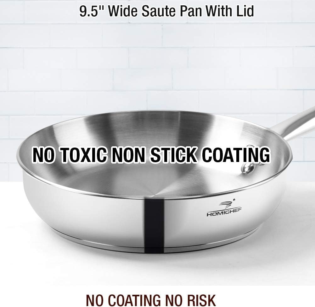 HOMICHEF 14-Piece Nickel Free Stainless Steel Cookware Set - Nickel Free Non-Toxic Stainless Steel Pots and Pans Set - Healthy Induction Cookware