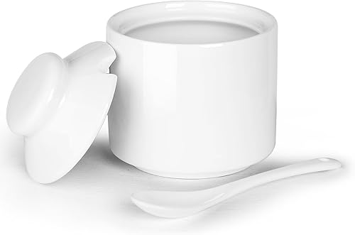 HAOTOP Azucarero de 8 onzas con tapa y cuchara, dispensador de azúcar de cerámica, contenedor de azúcar, accesorios de barra de café, recipientes de