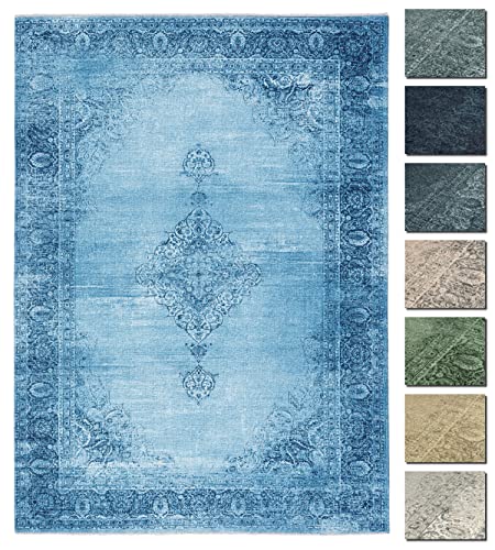TESSO LIVING Kelim Vintage Teppich Laufer Jeans Blau 120 X 160 cm, Waschbar Boho Teppich Super Soft,...