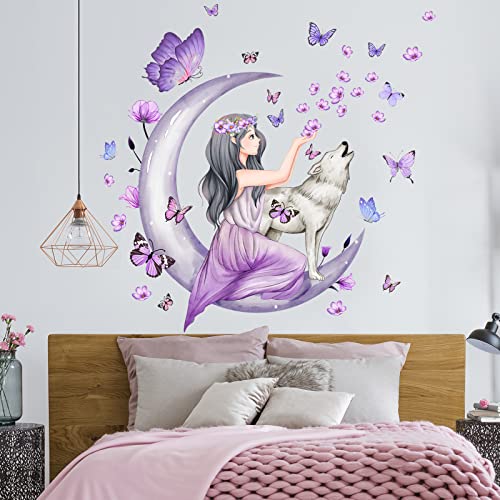 Vinilo decorativo Fairy Girl mariposas y flores morado miniatura 5