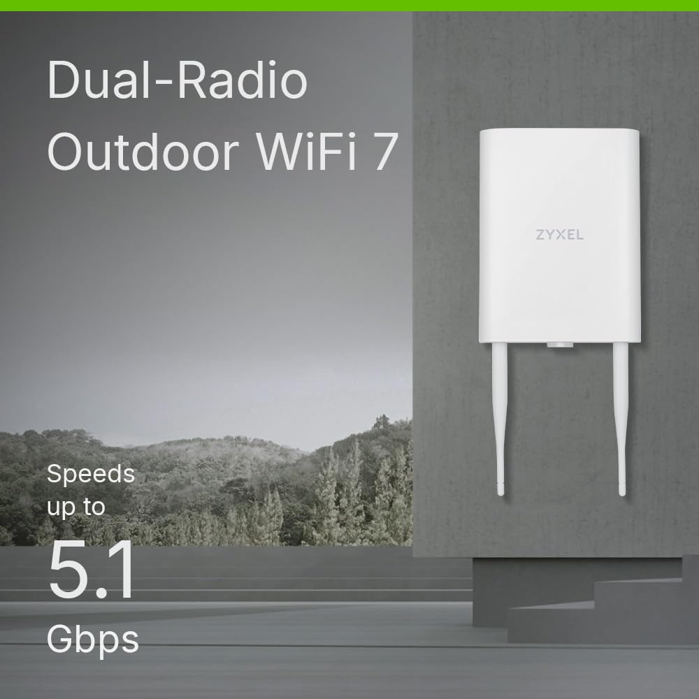 Zyxel WiFi 7 BE5100 Wireless Access Point IP55-Schutz für den Außenbereich | 2,5 Gb 4-Stream Dual-Radio | Smart Mesh MLO | PoE-Injektor Enthalten | Nebula App, Cloud oder Standalone [NWA55BE]