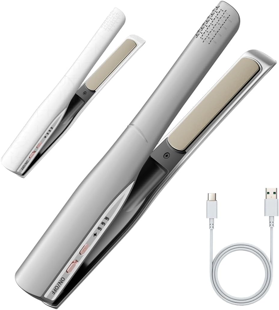 *MISSING CORD* Cordless Hair Straightener and Curler 2 in 1, Fast Heating Cordless Flat Iron, Ultra-Light Portable Straightener for On The Go, Anti-Scald Design with USB-C Charging& Negative Ion (Gray)