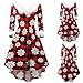 TWIOIOVE Robe de Noël sexy pour femme - Robe de cocktail de Noël - Imprimé flocon de neige - Mini robe de soirée en peluche - Panneau à manches longues - Col en V - Robe asymétrique, rouge, XXL