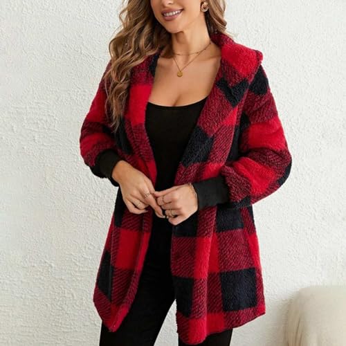 Womens Plaid Shacket Fleece Sherpa Lined Jackets Hooded Long Sleeve Fuzzy Button Down Cardigan Trendy Winter Coats3