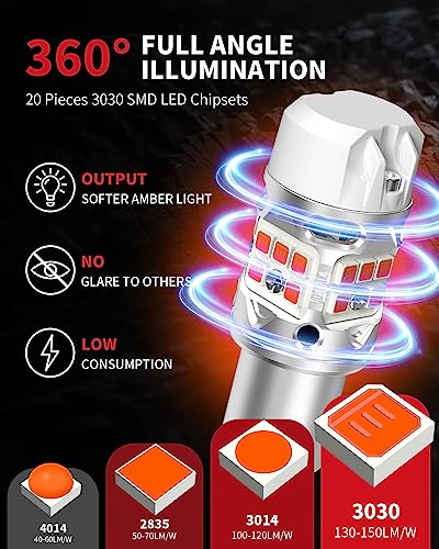 Image of LASFIT T3 1156 LED Bulb Amber Turn Signal Built In Resistor 7506 CANBUS Ready Error Free New 500% Bright Blinker 4000LM Light 1156A P21W 1141 1003 BA15S Front Rear Anti Flicker Hyper Flash (2pcs)
