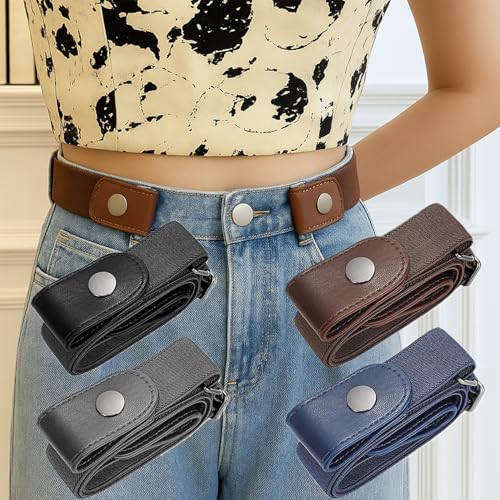 No Buckle Elastic Belt for Men and Women, Invisible Buckle-Free Stretch Belt with Adjustable Fit, Comfortable Waistband for Jeans, Pants, Travel, and Daily Wear 3 PCS
