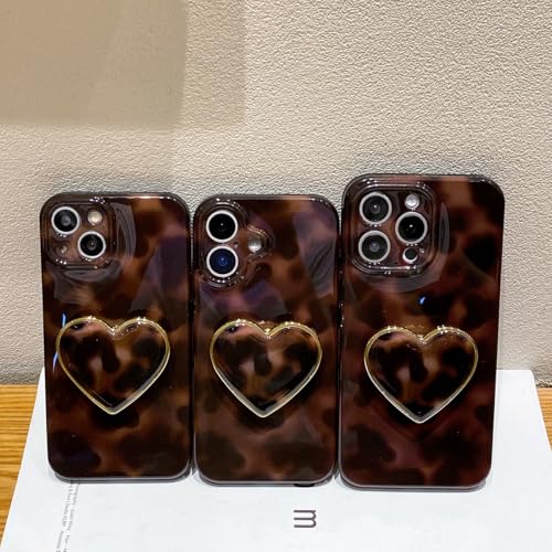 Espumoso Compatible with Cute iPhone 15 Pro Max Case 6.7'', Tortoise Shell Phone Case with Dark Brown Amber Print Leopard Heart Holder Stand Kickstand Shockproof TPU Protective Cover for Women Girls by Espumoso - Used condition - Image 7