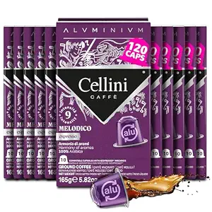  Caffè Melodico Aluminum Nespresso Pods, 120 Count, Dark Roast Coffee Capsules, 100% Nespresso Original Machine Compatible, Strong