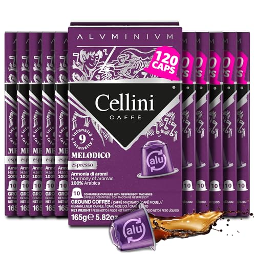 Image of Cellini Caffe Melodico Aluminum Nespresso Pods, 120 Count, Dark Roast Coffee Capsules, 100% Nespresso Original Machine Compatible, Strong